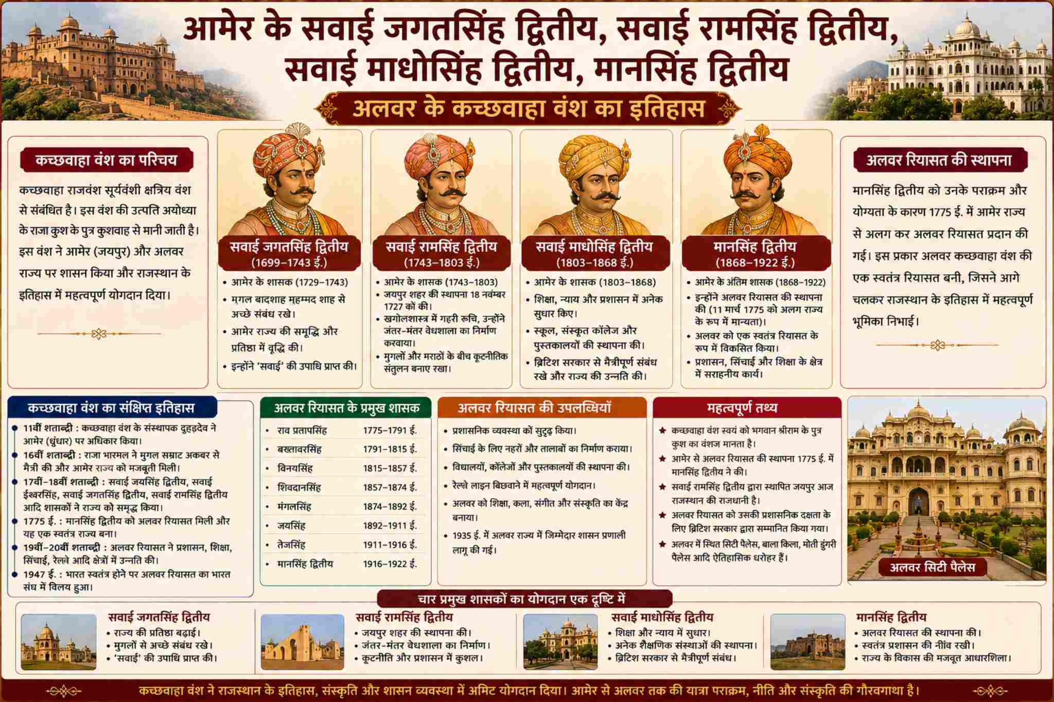 आमेर के सवाई जगतसिंह द्वितीय सवाई रामसिंह द्वितीय सवाई माधोसिंह द्वितीय मानसिंह द्वितीय अलवर के कच्छवाहा वंश का इतिहास - NotesMind