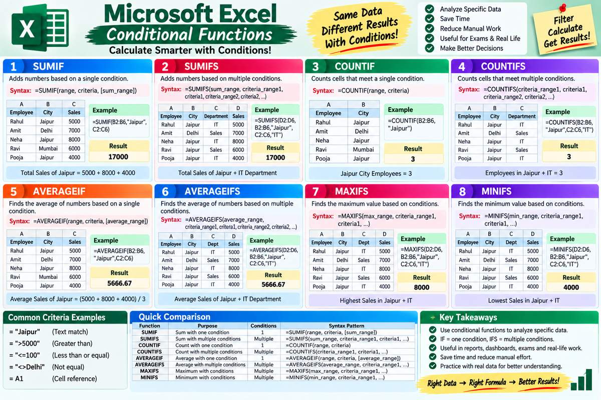 Excel Conditional Functions: SUMIF, SUMIFS, COUNTIF, COUNTIFS और More - NotesMind