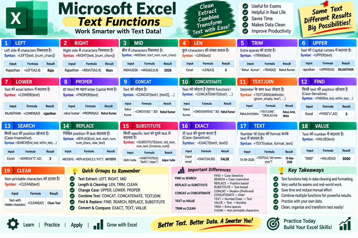 Excel Text Functions in Hindi – LEFT, RIGHT, MID, LEN, CONCAT, TEXTJOIN - NotesMind