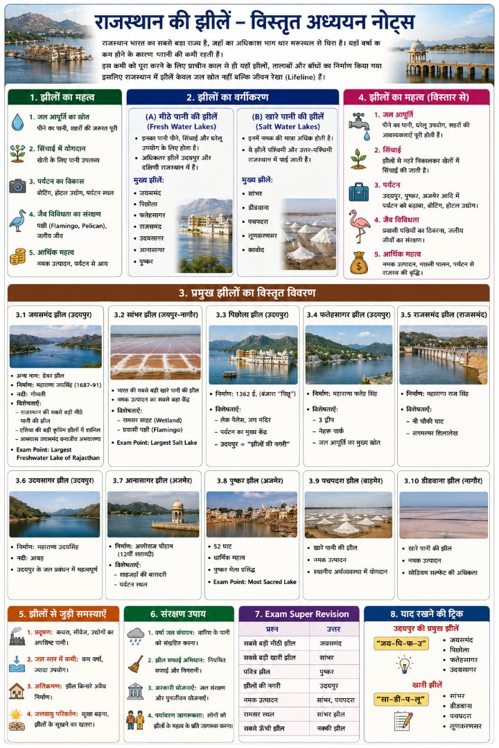 राजस्थान की झीलें - Rajasthan GK and Computer Notes for Patwari & LDC Exam - NotesMind