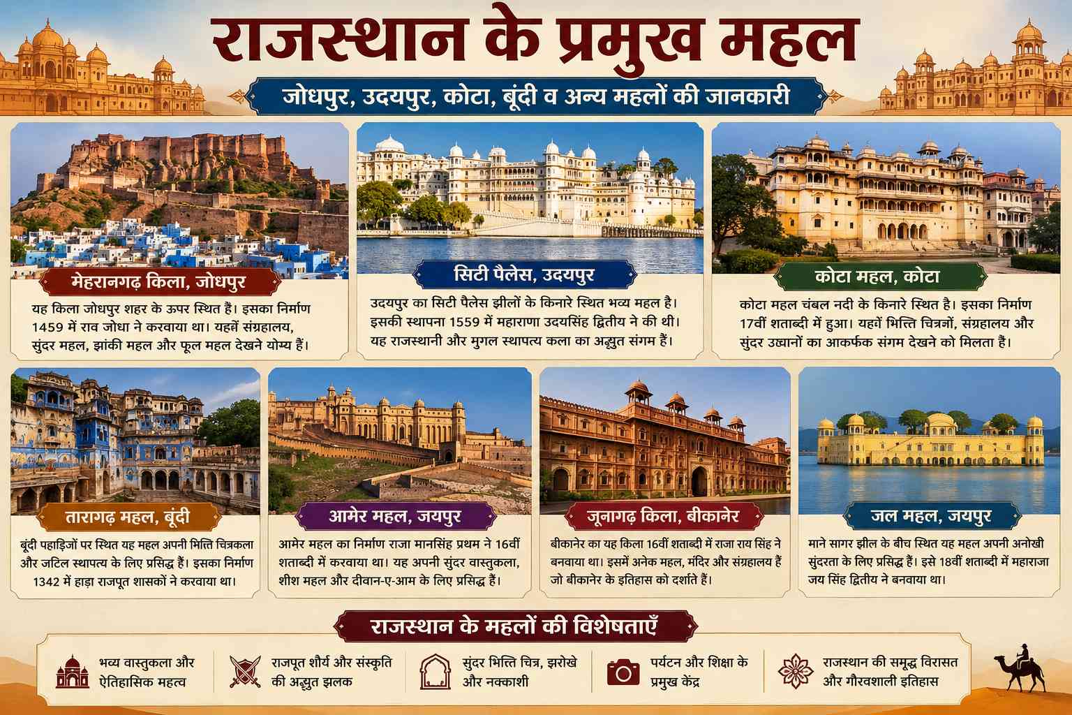 राजस्थान के प्रमुख महल | जोधपुर, उदयपुर, कोटा, बूंदी व अन्य महलों की जानकारी - राजस्थान के प्रमुख महल Study Material - NotesMind
